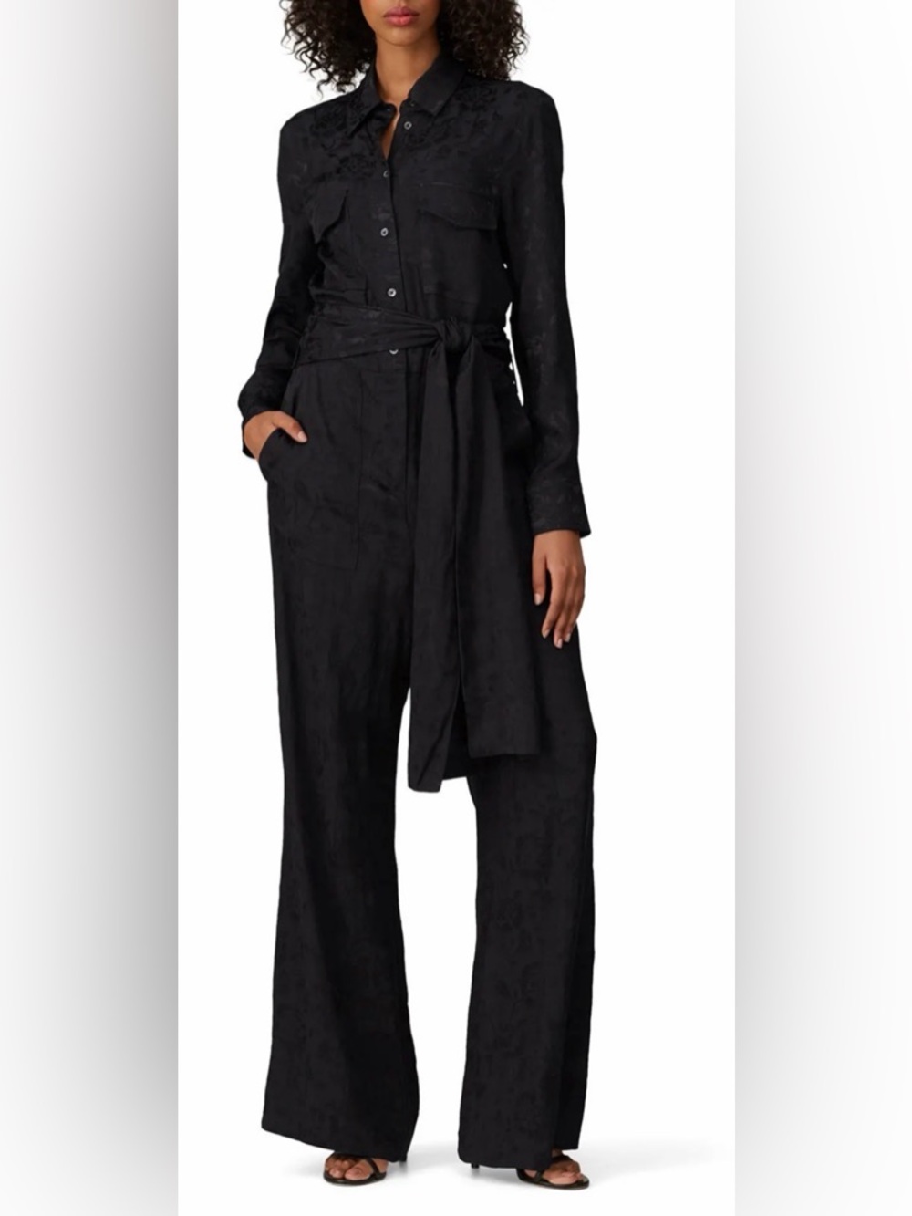 STAUD Black Wide-Leg Jumpsuit with Self-Tie Waist